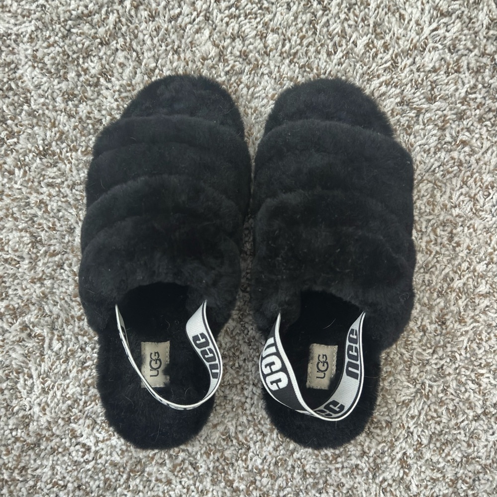UGG Black Fluffy Slippers